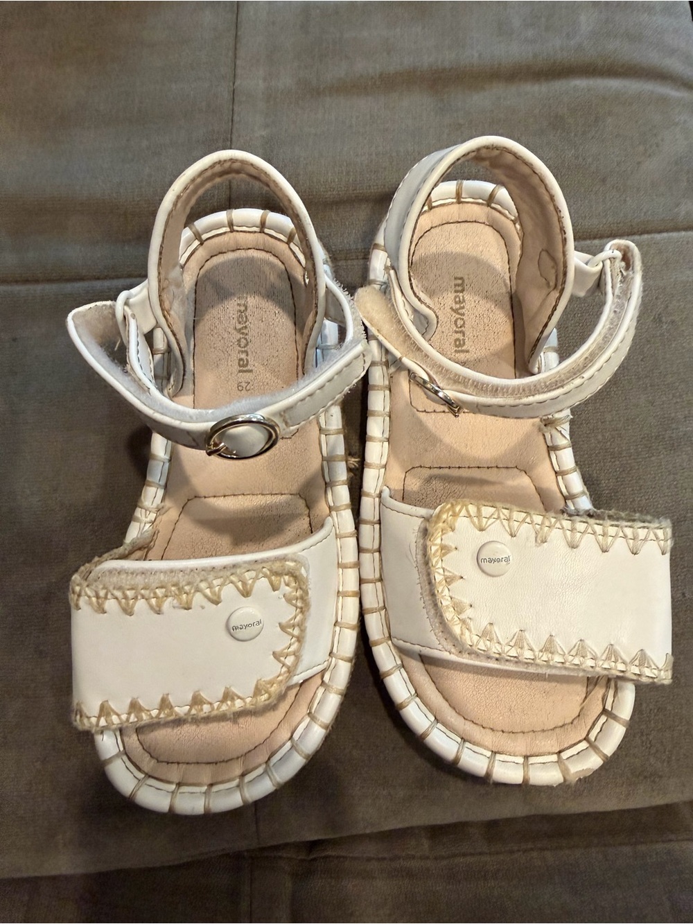 Mayoral White and Beige Toddler Velcro Sandals